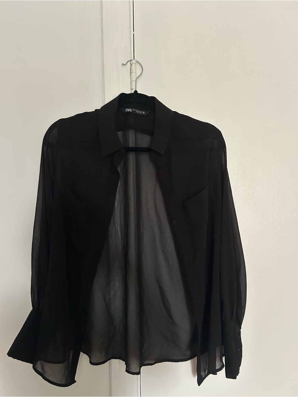 Zara Black Sheer Collared Blouse